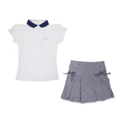 GIRLS S/S 2PC SKIRT SUIT WHITE IR 4-5 YEAR Q081 Default Title - MamasJan KidsWear