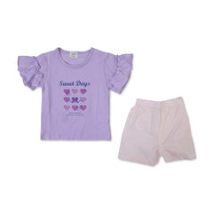 GIRLS S/S 2PC KNICKER SUIT PURPLE IR-26 2-3 YEAR 635 Default Title - MamasJan KidsWear
