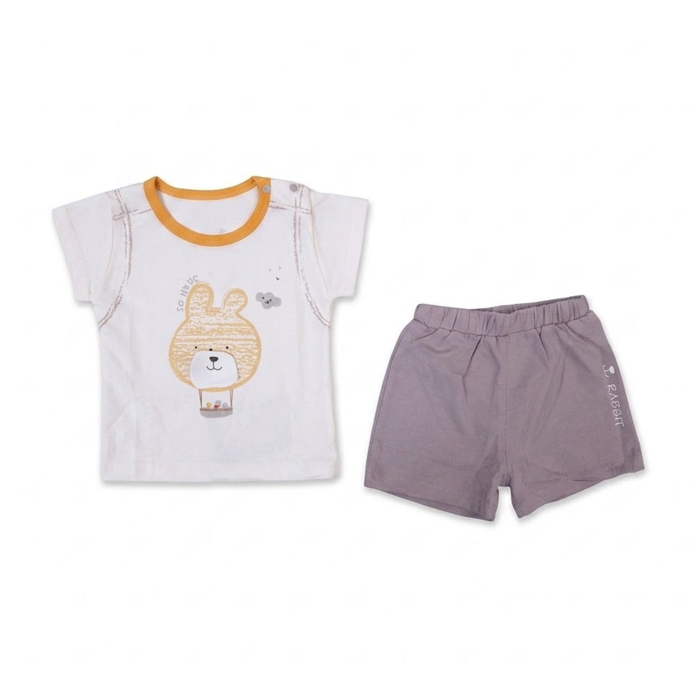 BOYS S/S 2PC KNICKER SUIT OFFWHITE/BROWN IR-26 6-9M 8858 Default Title - MamasJan KidsWear