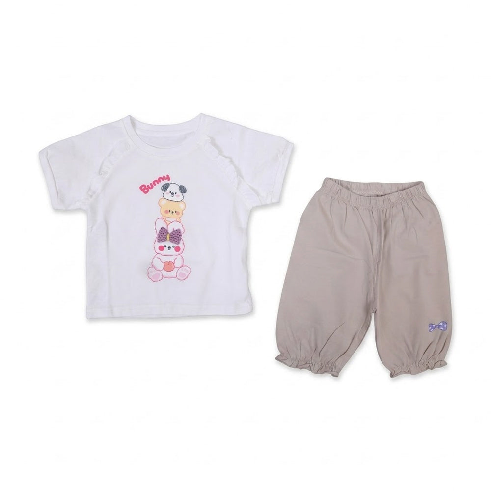 GIRLS S/S 2PC CAPRI SUIT WHITE/SKIN IR-26 12-18M 6935 Default Title - MamasJan KidsWear
