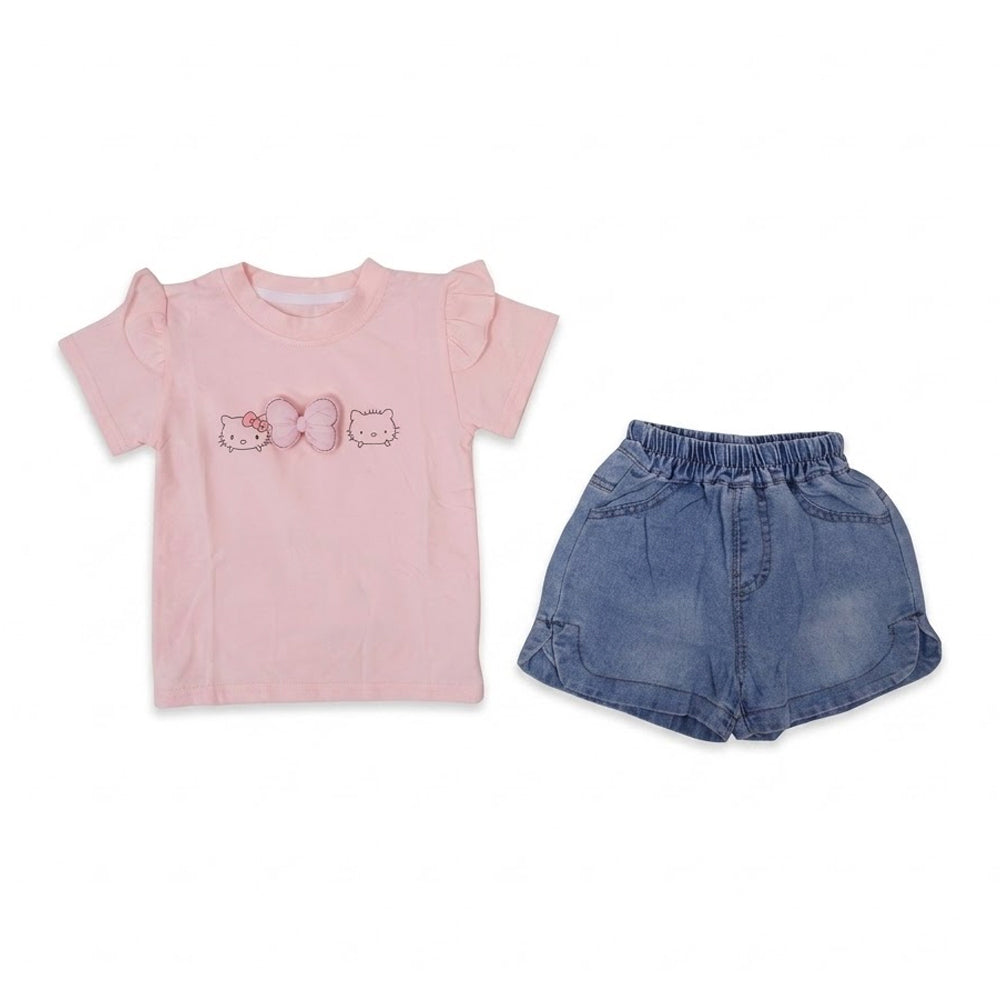 GIRLS S/S 2PC KNICKER SUIT PEACH IR-26 18-24M 9913 Default Title - MamasJan KidsWear