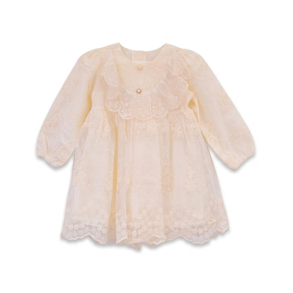 GIRLS 3QTR SLV FANCY FROCK OFF WHITE IR-26 3-4 YEAR 32062 Default Title - MamasJan KidsWear