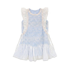 GIRLS CAP/SLV COTTON PRINTED FROCK SKY BLUE IR-26 6-7 YEAR 3 Default Title - MamasJan KidsWear