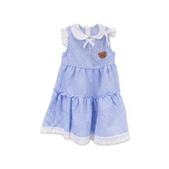 GIRLS S/L COTTON FROCK BLUECHECK IR-26 7-8 YEAR 32152 Default Title - MamasJan KidsWear