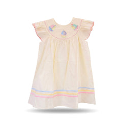 GIRLS CAP/SLV COTTON FROCK OFF WHITE IR-26 5-6 YEAR 23117 Default Title - MamasJan KidsWear