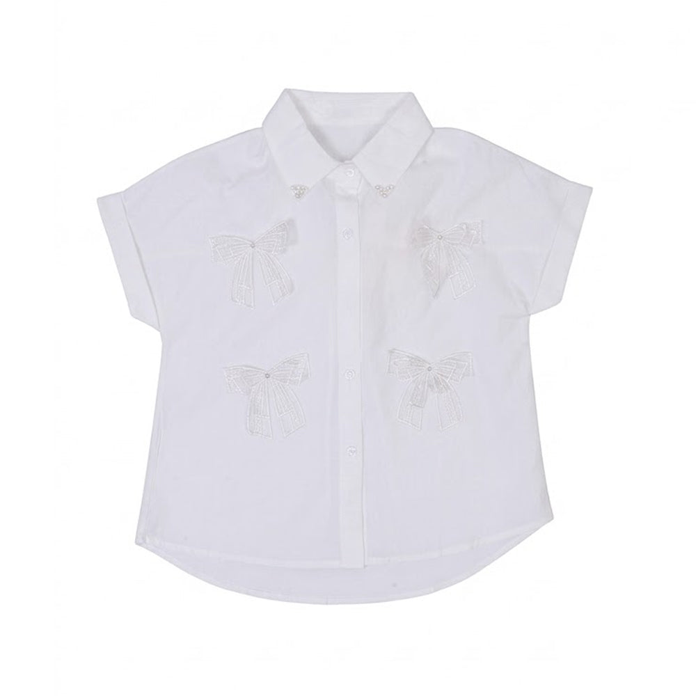 GIRLS S/S COTTON FANCY BLOUSE WHITE IR-26 7-8 YEAR 6663 Default Title - MamasJan KidsWear