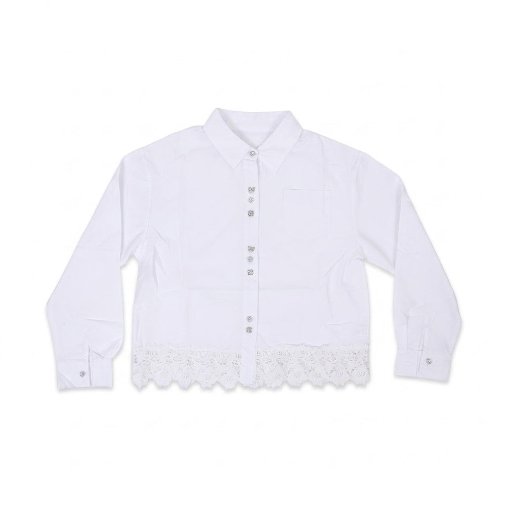 GIRLS L/S COTTON BLOUSE WHITE IR-26 9-10 YEAR 9222 Default Title - MamasJan KidsWear