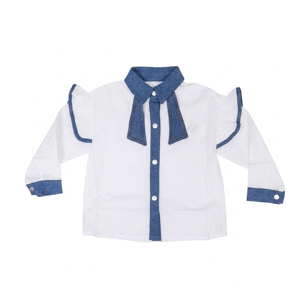 GIRLS L/S COTTON FANCY BLOUSE DENIM/WHITE IR-26 5-6 YEAR 962 Default Title - MamasJan KidsWear