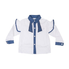 GIRLS L/S COTTON FANCY BLOUSE DENIM/WHITE IR-26 5-6 YEAR 962 Default Title - MamasJan KidsWear