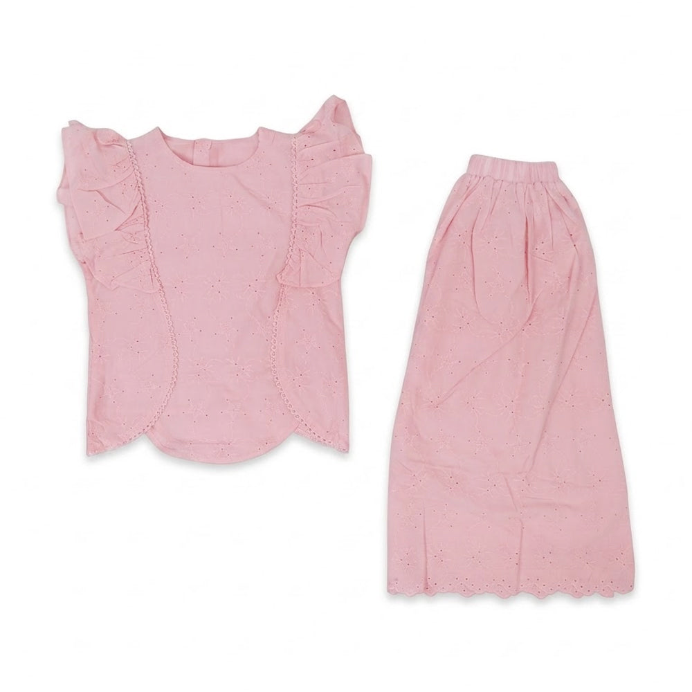 GIRLS CAP/SLV 2PC COTTON CHICKEN SKIRT SUIT T PINK IR-26 9-1 Default Title - MamasJan KidsWear