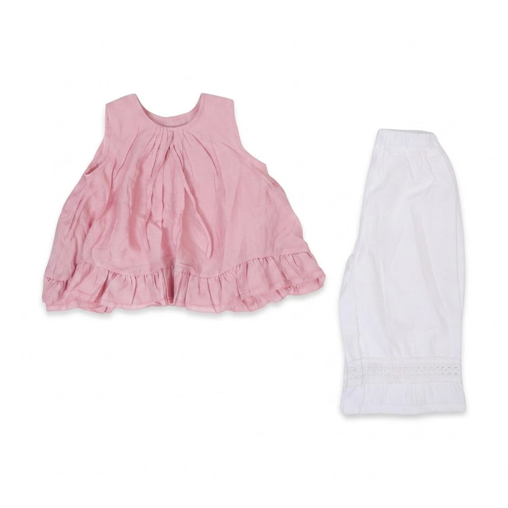GIRLS S/L 2PC CAPRI SUIT T PINK/WHITE IR-26 6-7 YEAR 32144 Default Title - MamasJan KidsWear
