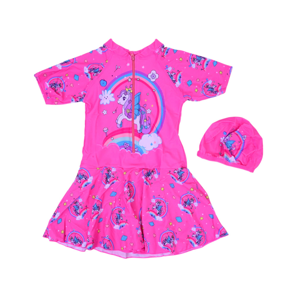 GIRLS S/S 2PC SWIMMING COSTUME FROCK STYLE IRS-26 7-8 YEAR 1 Default Title - MamasJan KidsWear