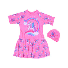 GIRLS S/S 2PC SWIMMING COSTUME FROCK STYLE IRS-26 8-9 YEAR 1 Default Title - MamasJan KidsWear