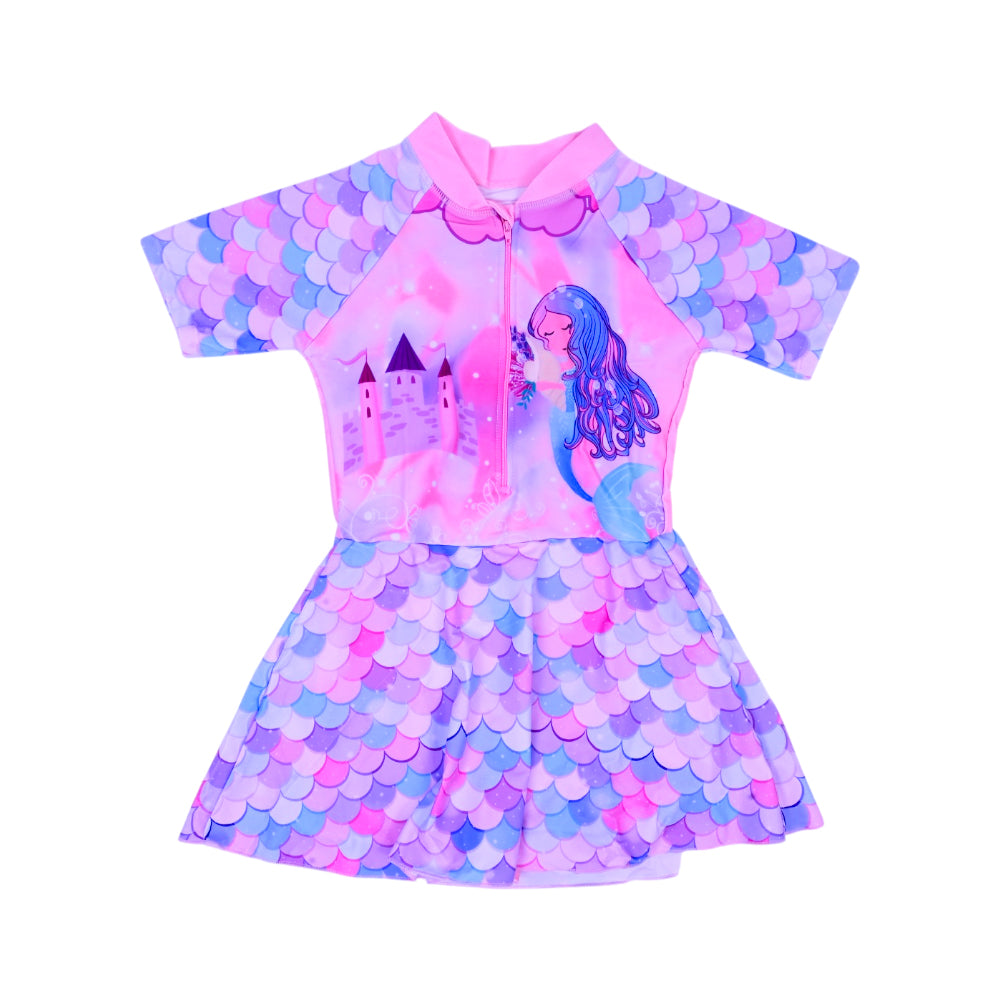 GIRLS S/S 2PC SWIMMING COSTUME FROCK STYLE IRS-26 8-9 YEAR 0 Default Title - MamasJan KidsWear