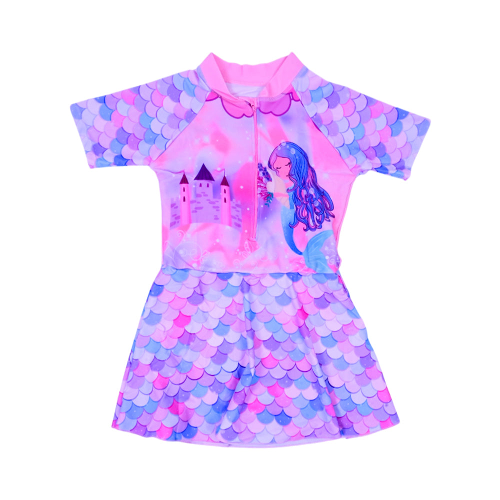 GIRLS S/S 2PC SWIMMING COSTUME FROCK STYLE IRS-26 9-10 YEAR Default Title - MamasJan KidsWear