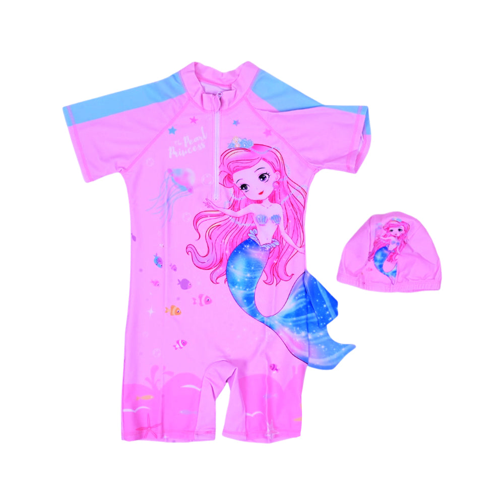 GIRLS S/S 2PC SWIMMING COSTUME ROMPER STYLE IRS-26 7-8 YEAR Default Title - MamasJan KidsWear
