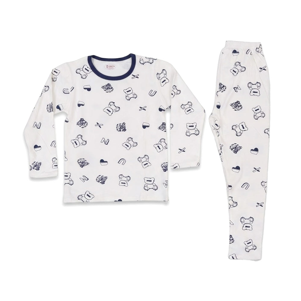 BOYS L/S 2PC L/W SLEEPING SUIT WHITE PRINT 4-5YEAR ZHS-26 69 Default Title - MamasJan KidsWear
