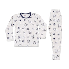 BOYS L/S 2PC L/W SLEEPING SUIT WHITE PRINT 4-5YEAR ZHS-26 69 Default Title - MamasJan KidsWear