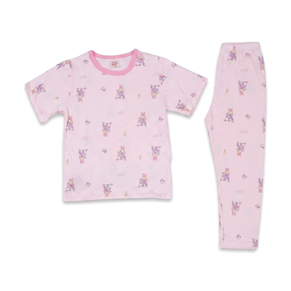 GIRLS S/S 2PC SLEEPING SUIT PINK 5-6YEAR ZHS-26 8140 1.G Default Title - MamasJan KidsWear
