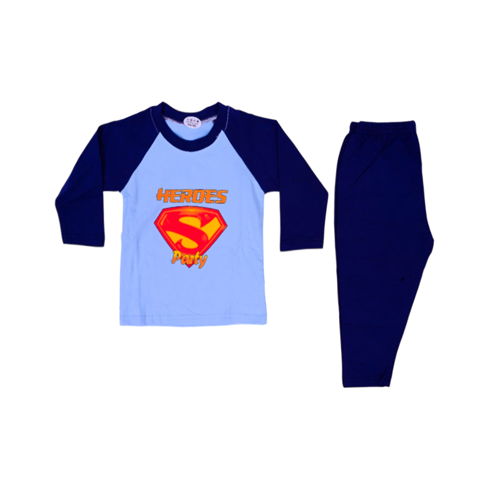 BOYS L/S 2PC L/W SLEEPING SUIT SKY BLUE 12-18M ZHS-26 5705 I Default Title - MamasJan KidsWear