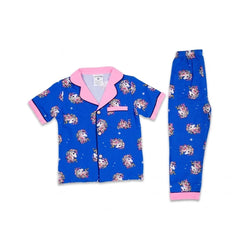 GIRLS S/S 2PC SLEEPING SUIT F/O 3-4YEAR PINK/D-GREY NO-8 IR- Default Title - MamasJan KidsWear
