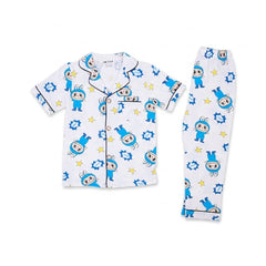 BOYS S/S 2PC SLEEPING SUIT F/O 3-4YEAR WHITE PRINTED NO-10 I Default Title - MamasJan KidsWear
