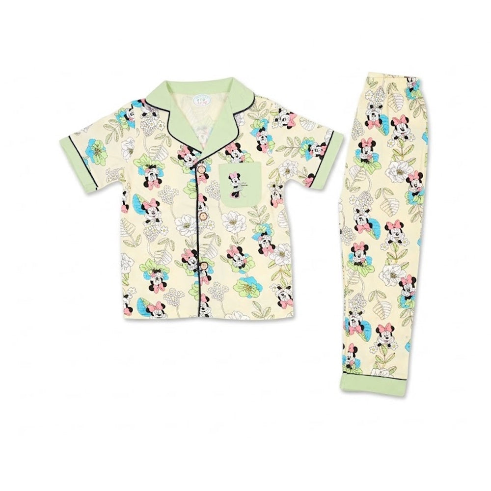GIRLS S/S 2PC SLEEPING SUIT F/O 3-4YEAR GREEN NO-12 IR-26 Default Title - MamasJan KidsWear