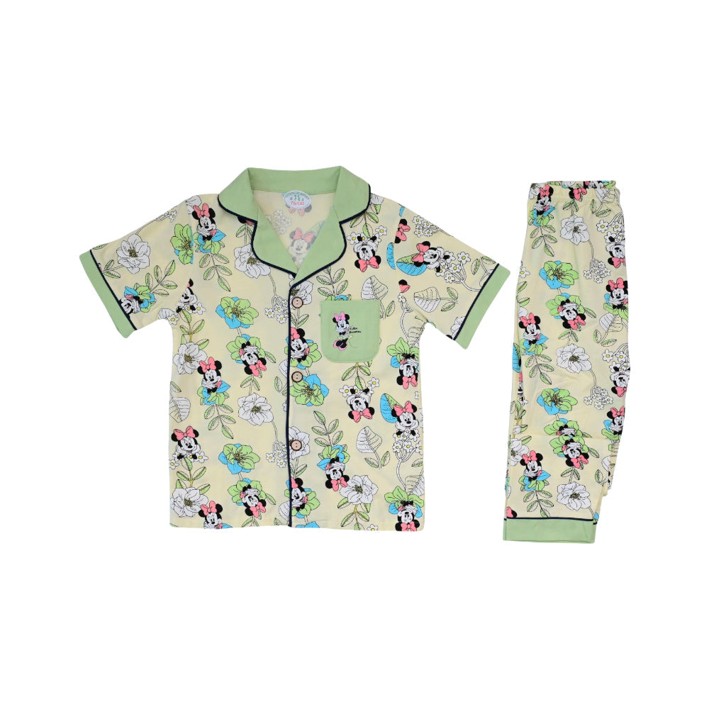 GIRLS S/S 2PC SLEEPING SUIT F/O 4-5YEAR GREEN NO-12 IR-26 Default Title - MamasJan KidsWear