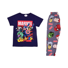 BOYS S/S 2PC SLEEPING SUIT R/NECK 2-3YEAR N-BLUE NO-21 IR-26 Default Title - MamasJan KidsWear