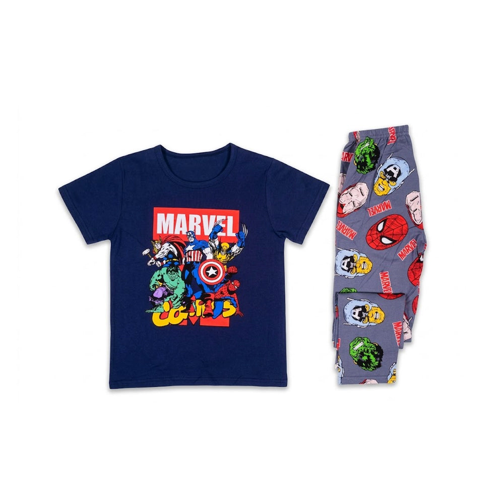 BOYS S/S 2PC SLEEPING SUIT R/NECK 7-8YEAR N-BLUE NO-21 IR-26 Default Title - MamasJan KidsWear
