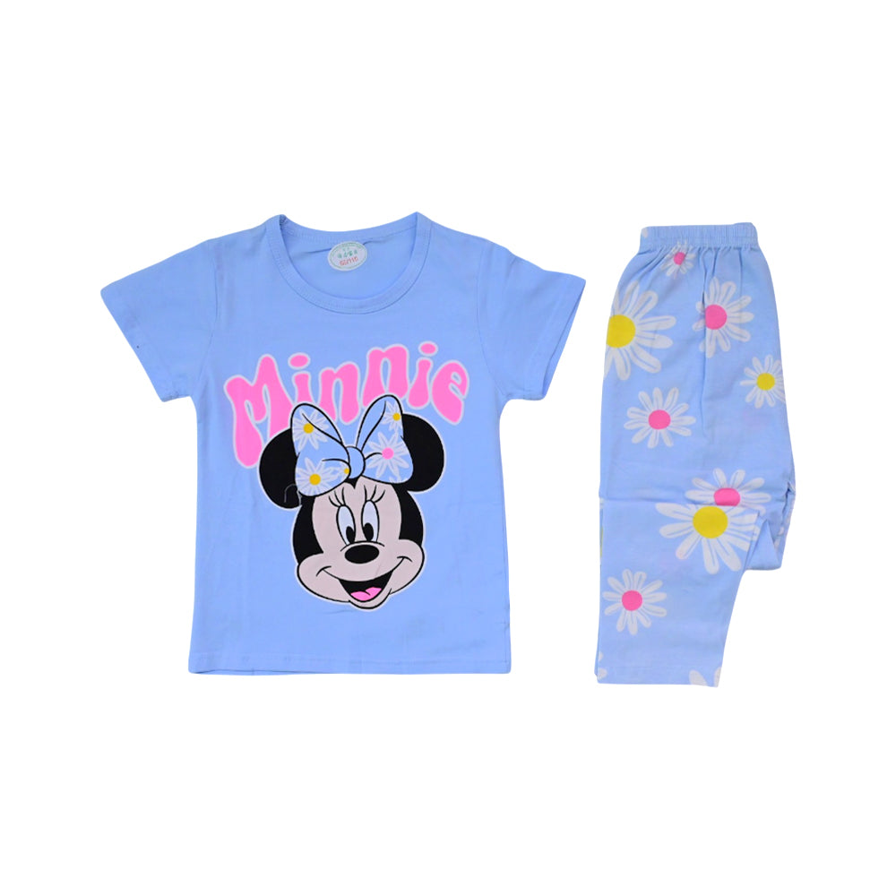 GIRLS S/S 2PC SLEEPING SUIT R/NECK 2-3YEAR SKY BLUE NO-23 IR Default Title - MamasJan KidsWear