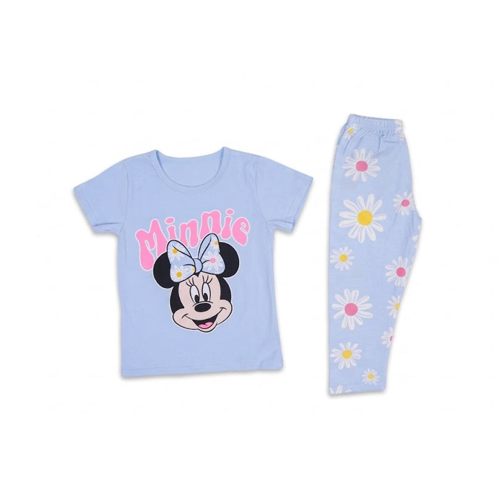 GIRLS S/S 2PC SLEEPING SUIT R/NECK 3-4YEAR SKY BLUE NO-23 IR Default Title - MamasJan KidsWear