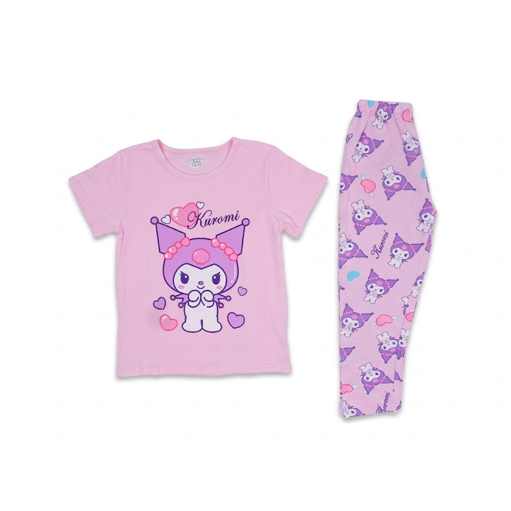 GIRLS S/S 2PC SLEEPING SUIT R/NECK 4-5YEAR L-PINK NO-25 IR-2 Default Title - MamasJan KidsWear