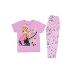 GIRLS S/S 2PC SLEEPING SUIT R/NECK 4-5YEAR PINK NO-26 IR-26 Default Title - MamasJan KidsWear