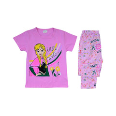 GIRLS S/S 2PC SLEEPING SUIT R/NECK 5-6YEAR PINK NO-26 IR-26 Default Title - MamasJan KidsWear