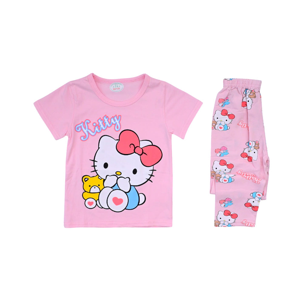 GIRLS S/S 2PC SLEEPING SUIT R/NECK 18-24M L-PEACH NO-27 IR-2 Default Title - MamasJan KidsWear