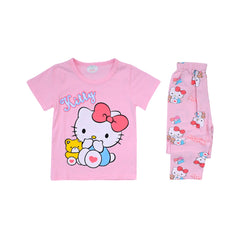 GIRLS S/S 2PC SLEEPING SUIT R/NECK 18-24M L-PEACH NO-27 IR-2 Default Title - MamasJan KidsWear
