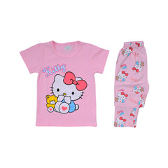 GIRLS S/S 2PC SLEEPING SUIT R/NECK 3-4YEAR L-PEACH NO-27 IR- Default Title - MamasJan KidsWear