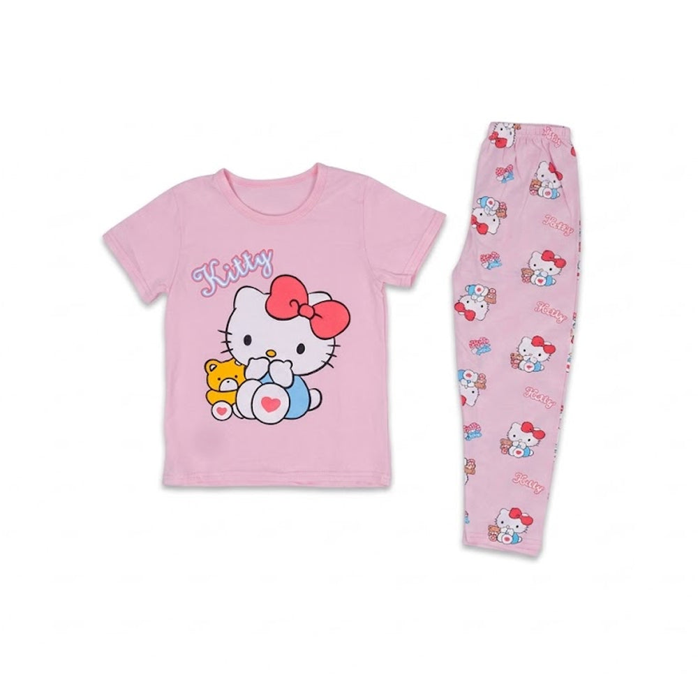 GIRLS S/S 2PC SLEEPING SUIT R/NECK 4-5YEAR L-PEACH NO-27 IR- Default Title - MamasJan KidsWear