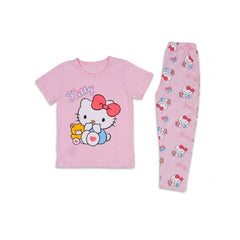 GIRLS S/S 2PC SLEEPING SUIT R/NECK 4-5YEAR L-PEACH NO-27 IR- Default Title - MamasJan KidsWear