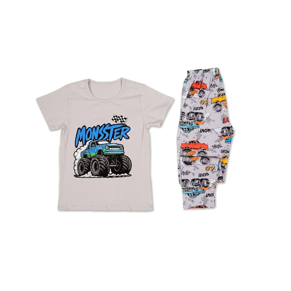BOYS S/S 2PC SLEEPING SUIT ROUND NECK 7-8YEAR L-GREY NO-28 I Default Title - MamasJan KidsWear