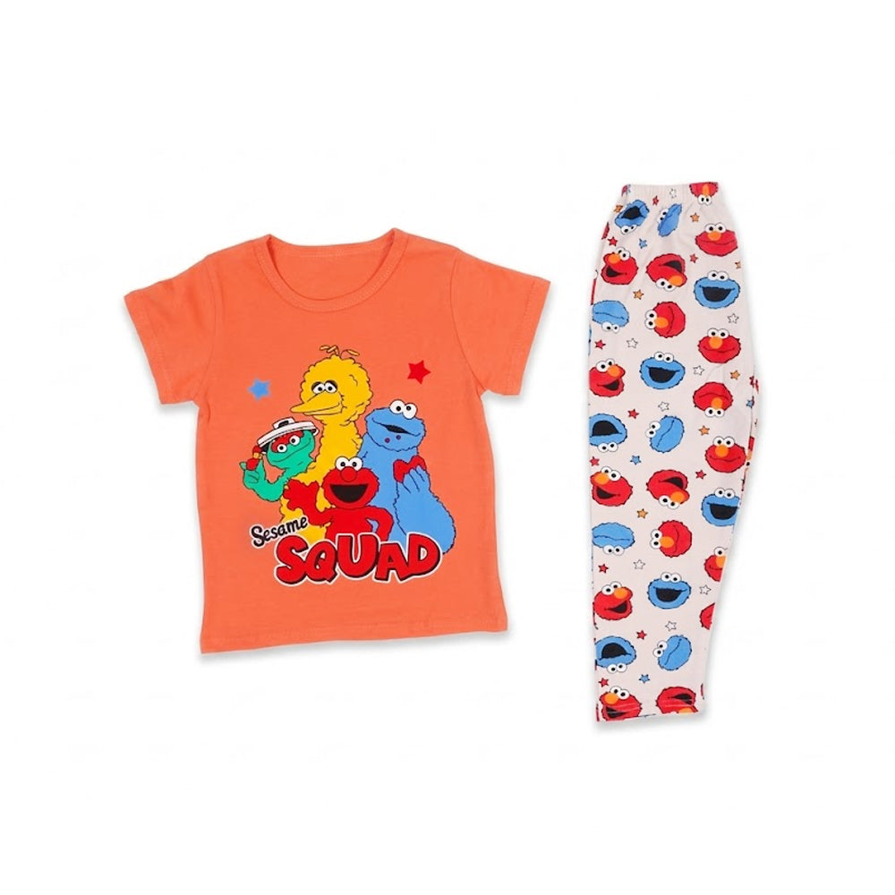 GIRLS S/S 2PC SLEEPING SUIT ROUND NECK 3-4YEAR ORANGE NO-29 Default Title - MamasJan KidsWear
