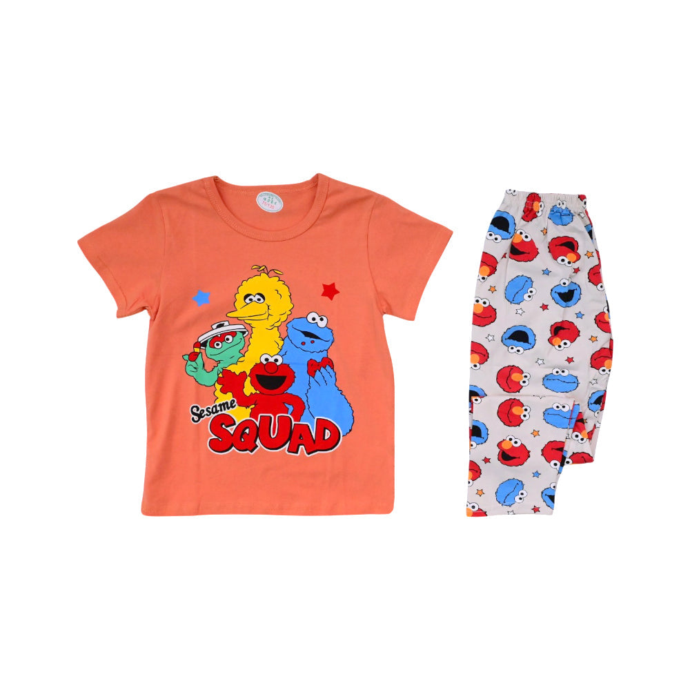 GIRLS S/S 2PC SLEEPING SUIT ROUND NECK 4-5YEAR ORANGE NO-29 Default Title - MamasJan KidsWear