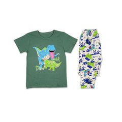 BOYS S/S 2PC SLEEPING SUIT ROUND NECK 7-8YEAR GREEN PRINTED Default Title - MamasJan KidsWear