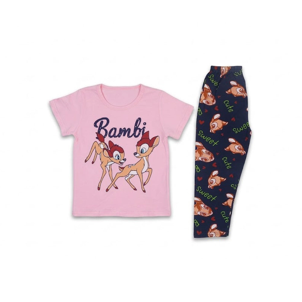 GIRLS S/S 2PC SLEEPING SUIT ROUND NECK 3-4YEAR PINK NO-35 IR Default Title - MamasJan KidsWear