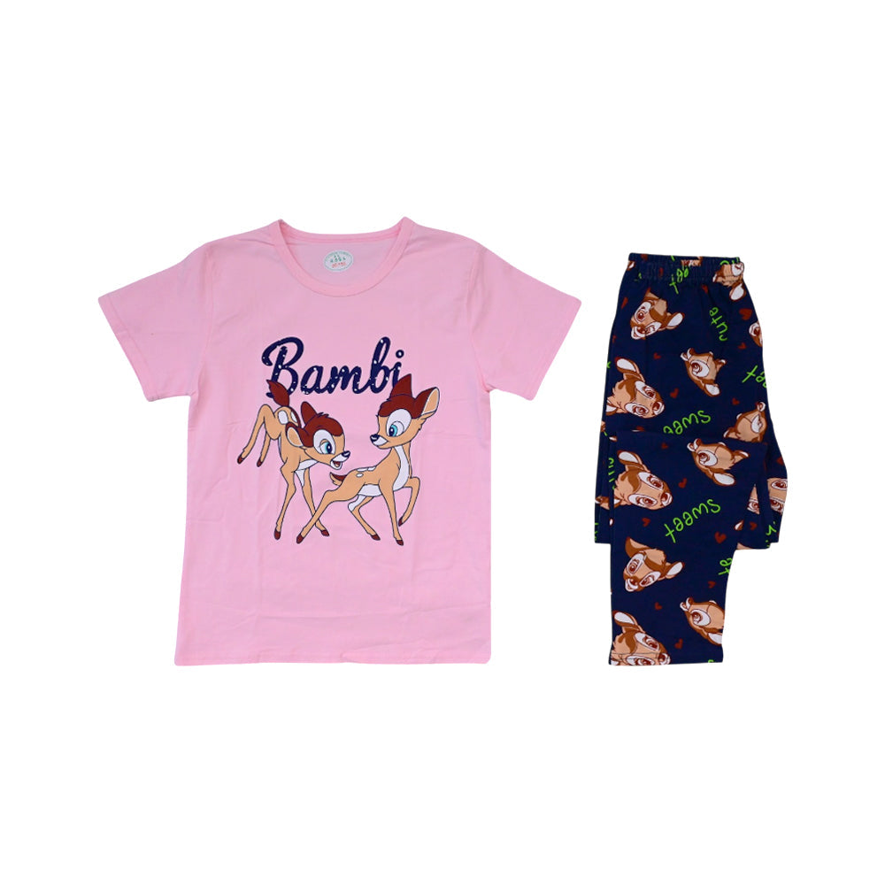 GIRLS S/S 2PC SLEEPING SUIT ROUND NECK 7-8YEAR PINK NO-35 IR Default Title - MamasJan KidsWear