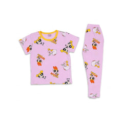 GIRLS S/S 2PC SLEEPING SUIT ROUND NECK 3-4YEAR L-PURPLE NO-3 Default Title - MamasJan KidsWear