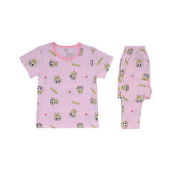 GIRLS S/S 2PC SLEEPING SUIT ROUND NECK 4-5YEAR L-PINK NO-37 Default Title - MamasJan KidsWear