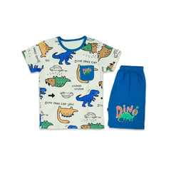 BOYS S/S 2PC KNICKER SUIT 7-8YEAR OFF WHITE PRINT NO-50 IR-2 Default Title - MamasJan KidsWear