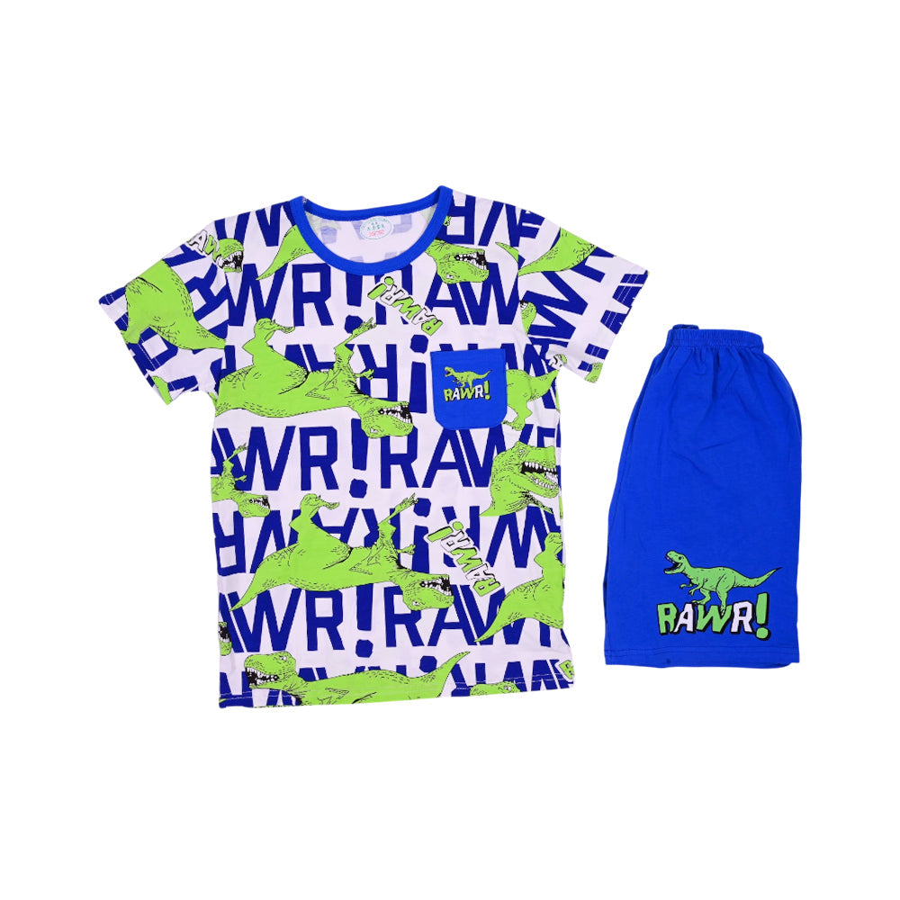 BOYS S/S 2PC KNICKER SUIT 8-9YEAR R-BLUE PRINT NO-53 IR-26 Default Title - MamasJan KidsWear